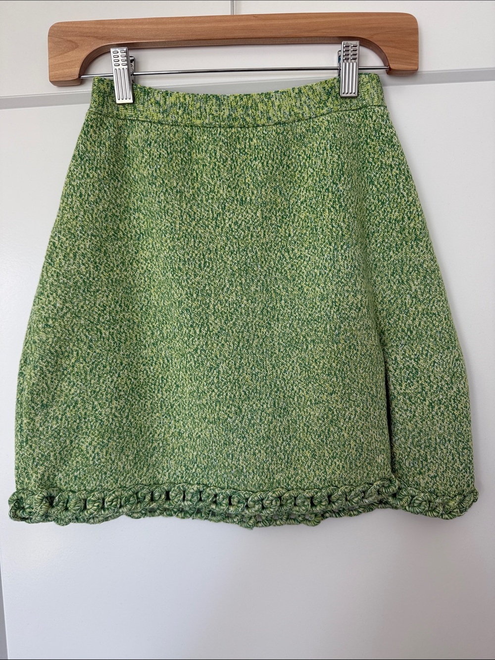 Bottega Veneta Green Tweed Mini Skirt with Braided Hem